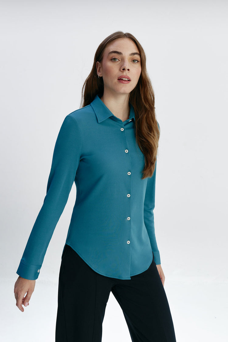 sepiia Camisa mujer azul neptuno slim