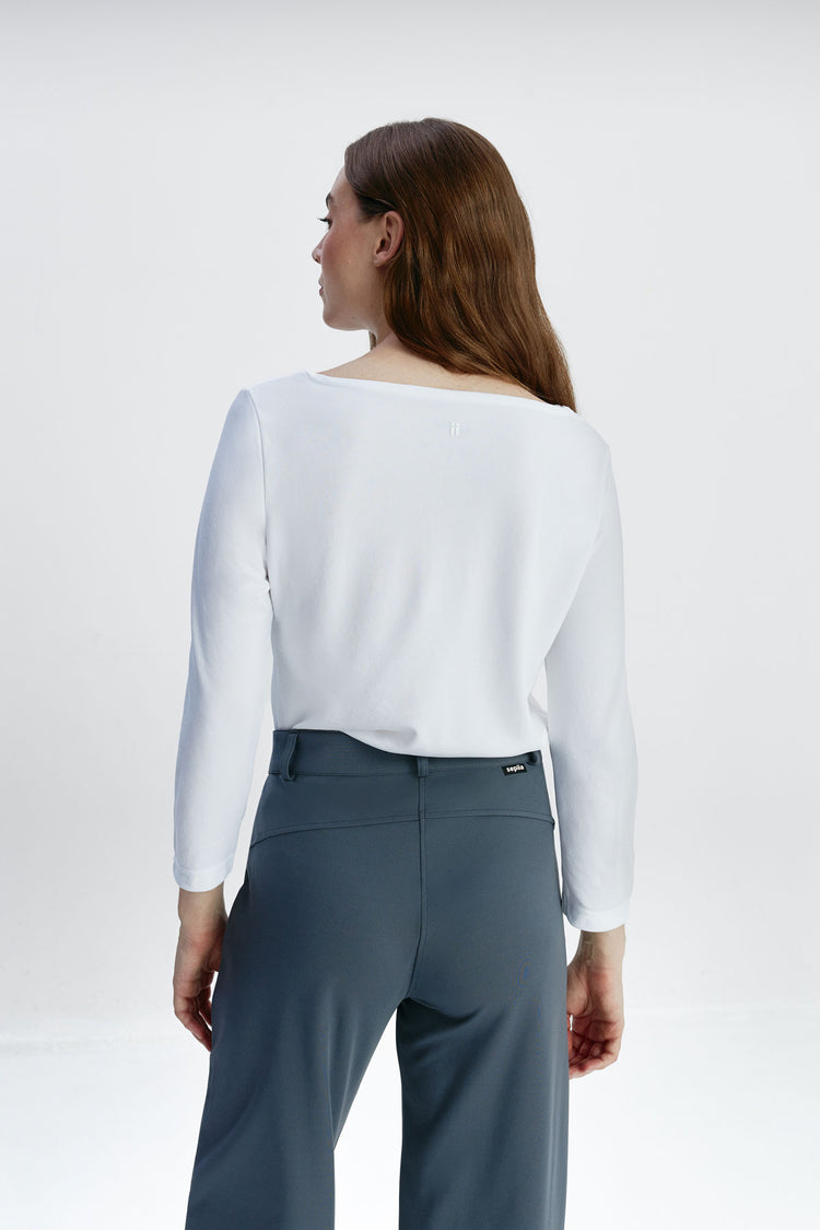 Sepiia Camiseta Mujer Cuello Barco Blanco