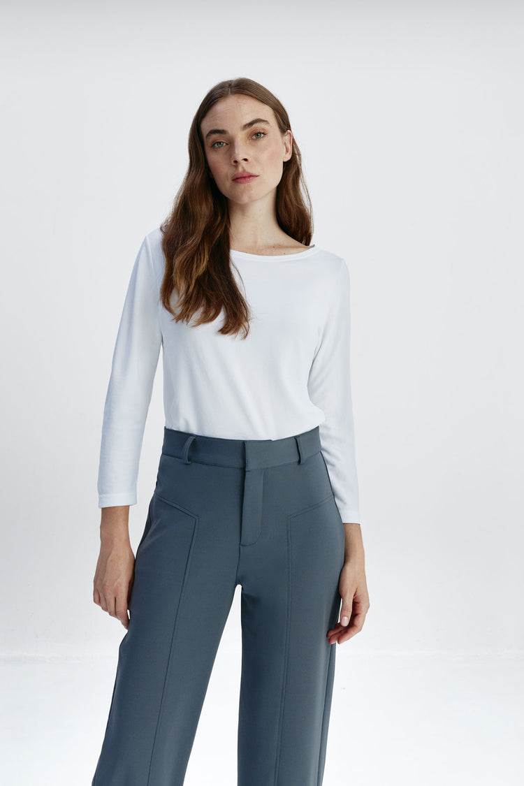 sepiia Camiseta mujer cuello barco blanco