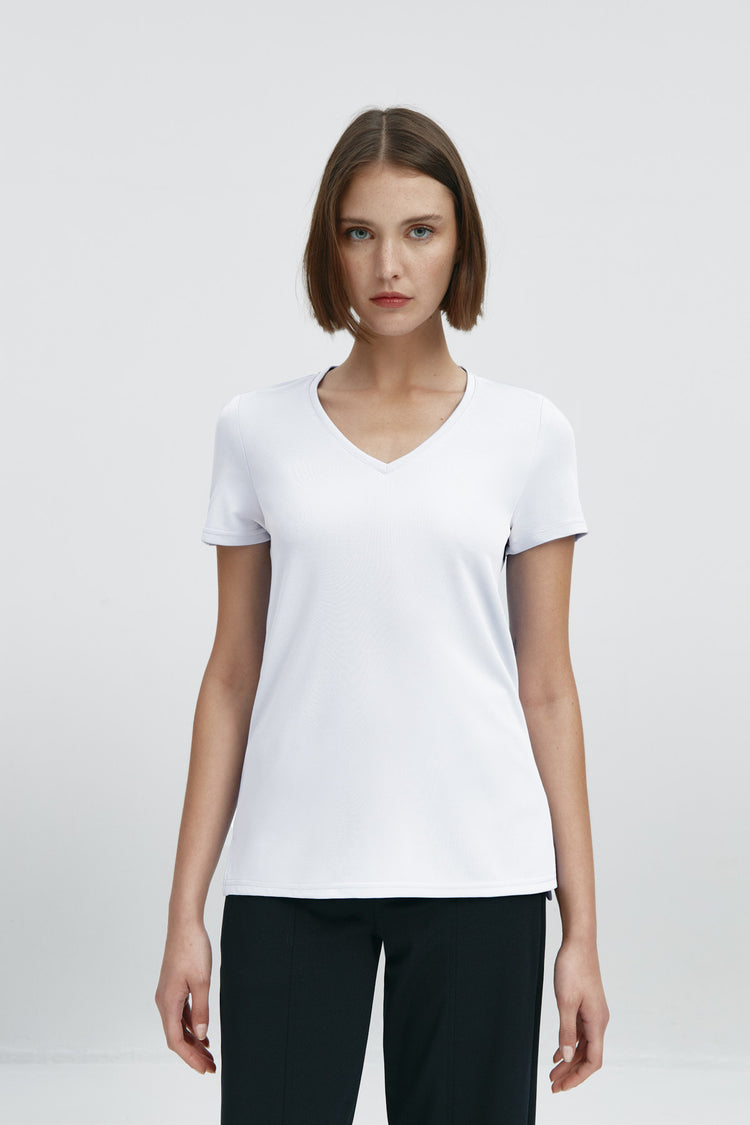 sepiia Camiseta mujer escote pico blanca