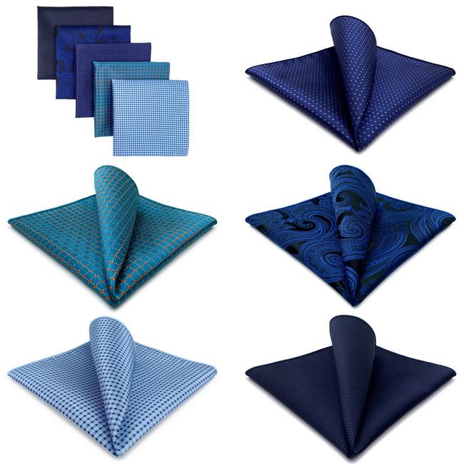 Shlax & Wing 5 Pieces Assorted Blue Fashion Mens Pocket Square Classic Handkerchiefs Set 24