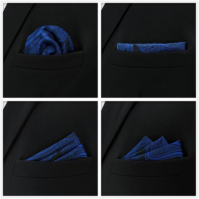 Shlax & Wing 5 Pieces Assorted Blue Fashion Mens Pocket Square Classic Handkerchiefs Set 24