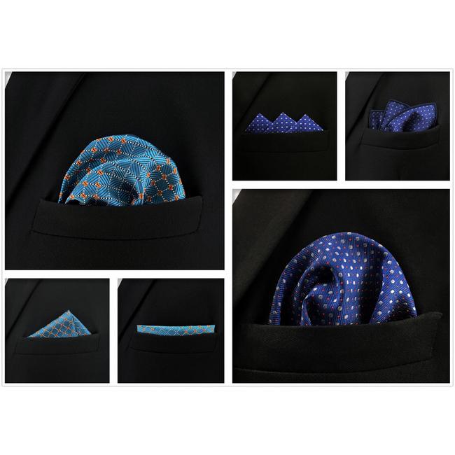 Shlax & Wing 5 Pieces Assorted Blue Fashion Mens Pocket Square Classic Handkerchiefs Set 24