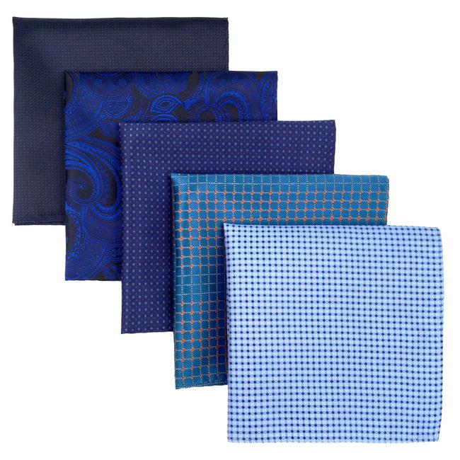 shlax & wing 5 Pieces Assorted Blue Fashion Mens Pocket Square Classic Handkerchiefs Set 24