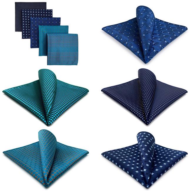 Shlax & Wing 5 Pieces Assorted Blue Mens Pocket Square Fashion Classic Handkerchiefs Set 1-20