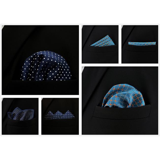 Shlax & Wing 5 Pieces Assorted Blue Mens Pocket Square Fashion Classic Handkerchiefs Set 1-20