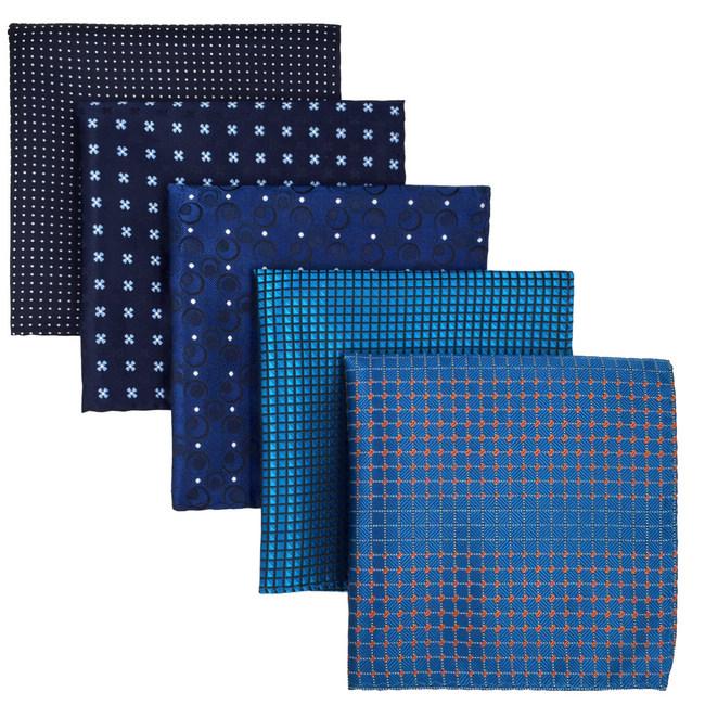 shlax & wing 5 Pieces Assorted Blue Mens Pocket Square Fashion Classic Handkerchiefs Set 1-20