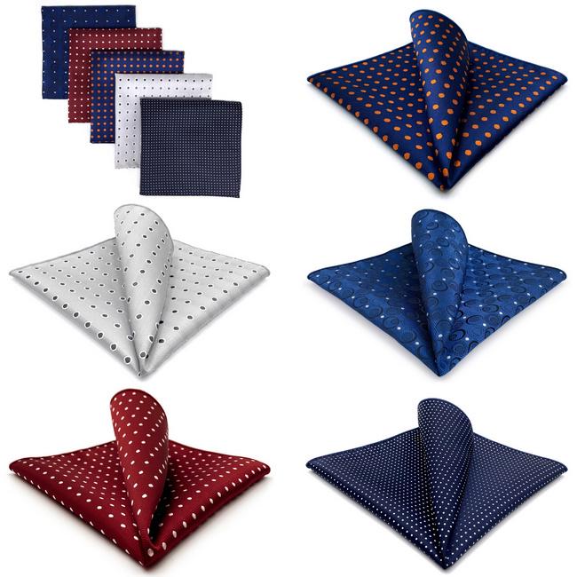 Shlax & Wing 5 Pieces Assorted Dots Mens Pocket Square Fashion Classic Handkerchiefs Set 1-6