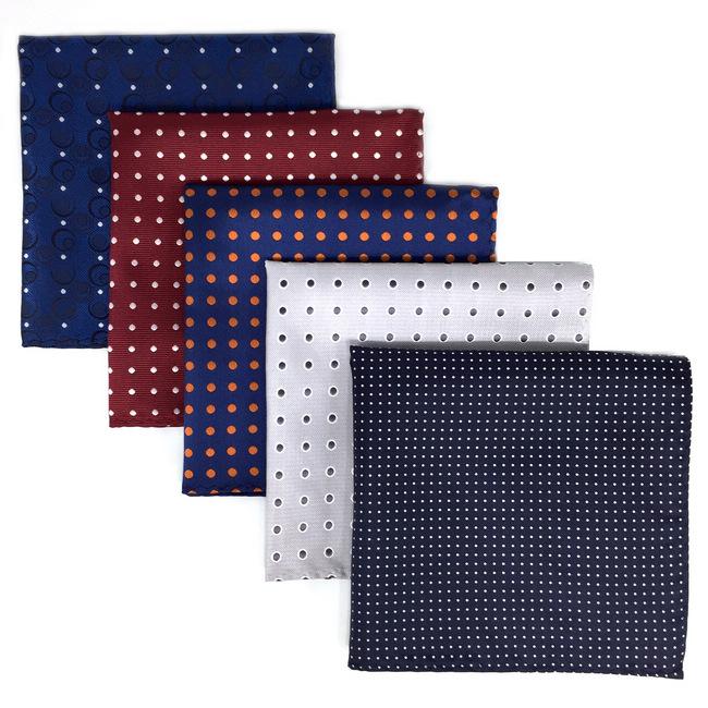 shlax & wing 5 Pieces Assorted Dots Mens Pocket Square Fashion Classic Handkerchiefs Set 1-6