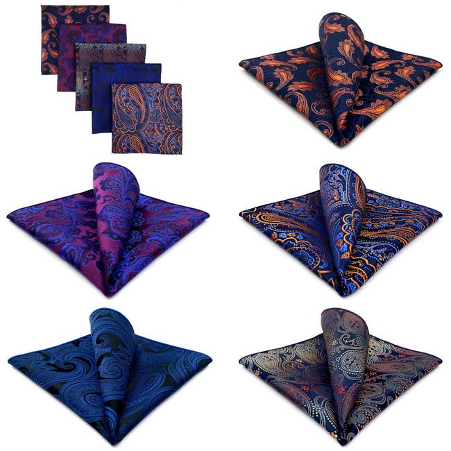 Shlax & Wing 5 Pieces Assorted Fashion Blue Mens Pocket Square Classic Handkerchiefs Set 1-19