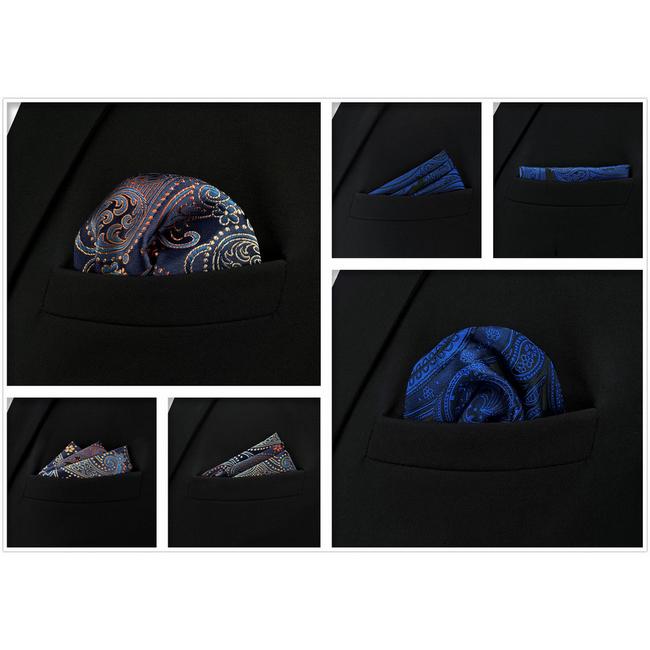 Shlax & Wing 5 Pieces Assorted Fashion Blue Mens Pocket Square Classic Handkerchiefs Set 1-19