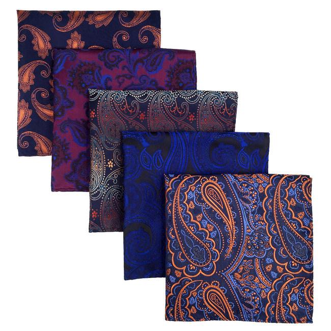 shlax & wing 5 Pieces Assorted Fashion Blue Mens Pocket Square Classic Handkerchiefs Set 1-19