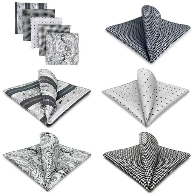 Shlax & Wing 5 Pieces Assorted Fashion Grey Mens Pocket Square Classic Handkerchiefs Set 1-22