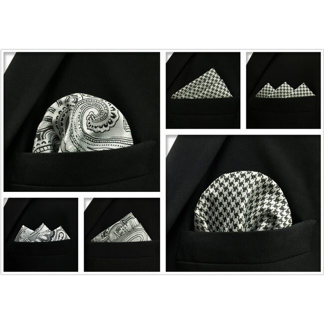 Shlax & Wing 5 Pieces Assorted Fashion Grey Mens Pocket Square Classic Handkerchiefs Set 1-22