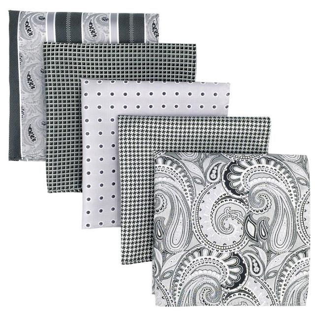 shlax & wing 5 Pieces Assorted Fashion Grey Mens Pocket Square Classic Handkerchiefs Set 1-22