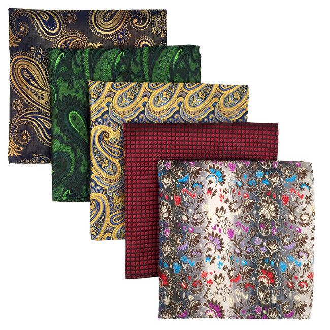 shlax & wing 5 Pieces Assorted Fashion Mens Pocket Square Classic Handkerchiefs Set 23
