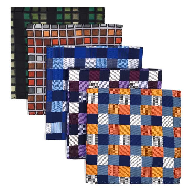 shlax & wing 5 Pieces Assorted Fashion Mens Pocket Square Classic Handkerchiefs Set 1-27