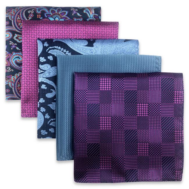 shlax & wing 5 Pieces Assorted Fashion Mens Pocket Square Classic Handkerchiefs Set 2-54