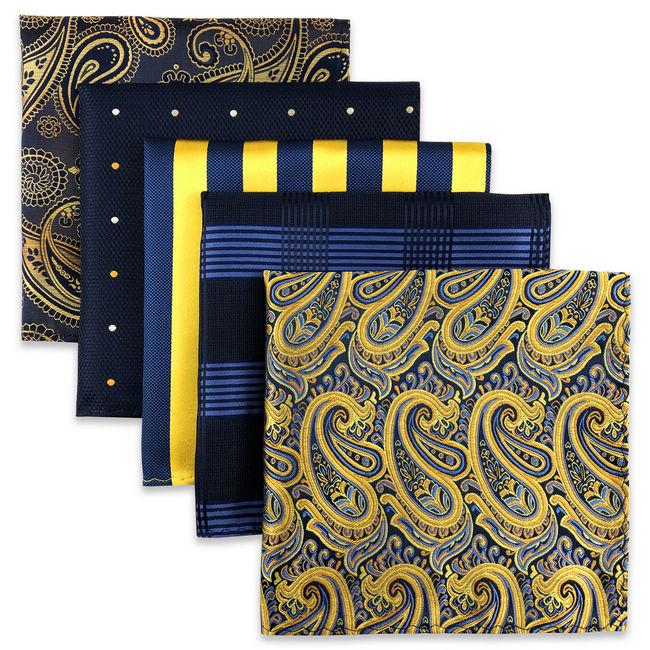 shlax & wing 5 Pieces Assorted Fashion Mens Pocket Square Classic Handkerchiefs Set 2-68