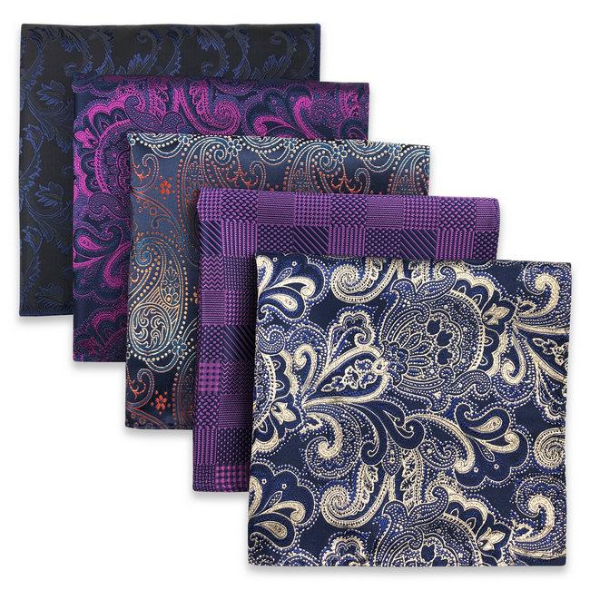 shlax & wing 5 Pieces Assorted Fashion Mens Pocket Square Classic Handkerchiefs Set 2-61
