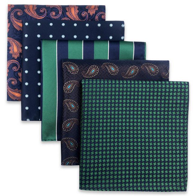 shlax & wing 5 Pieces Assorted Fashion Mens Pocket Square Classic Handkerchiefs Set 2-66