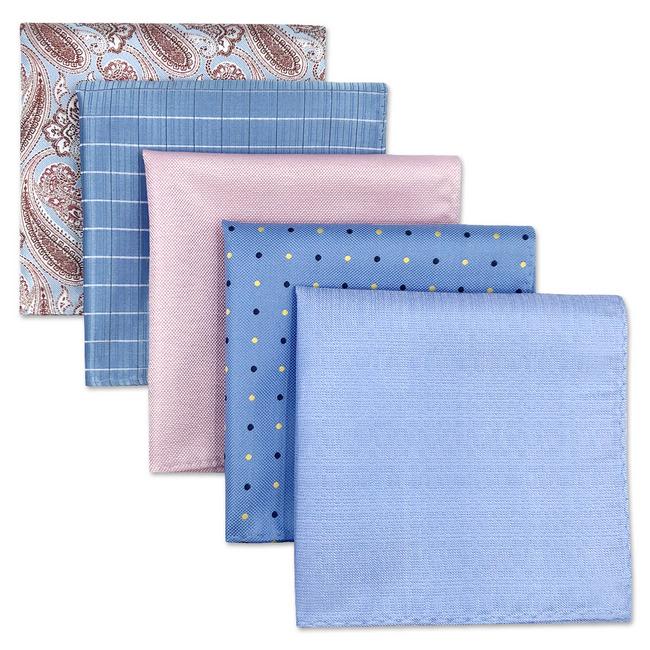 shlax & wing 5 Pieces Assorted Fashion Mens Pocket Square Classic Handkerchiefs Set 2-35