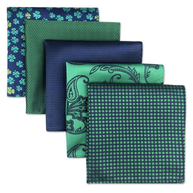 shlax & wing 5 Pieces Assorted Fashion Mens Pocket Square Classic Handkerchiefs Set 2-41