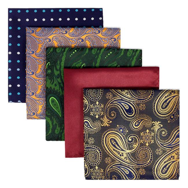 shlax & wing 5 Pieces Assorted Fashion Mens Pocket Square Classic Handkerchiefs Set 2-17