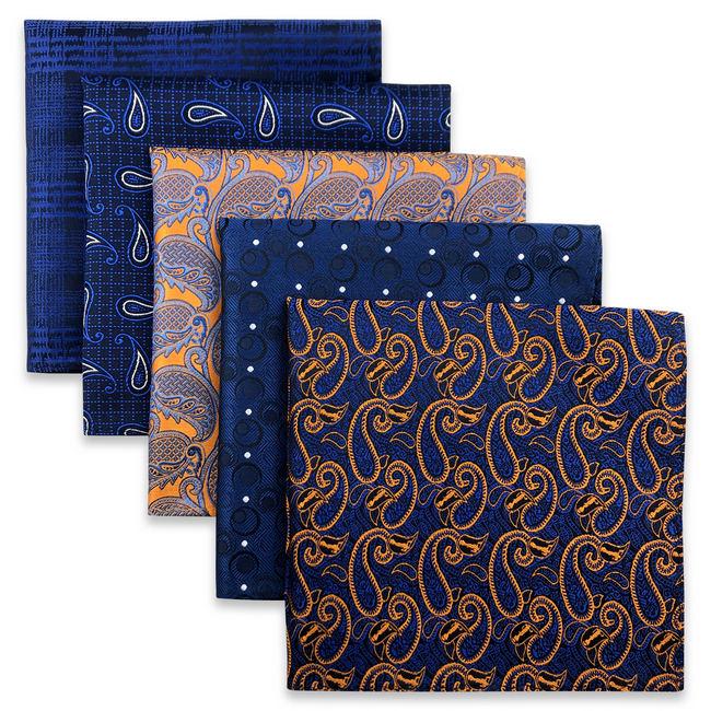 shlax & wing 5 Pieces Assorted Fashion Mens Pocket Square Classic Handkerchiefs Set 62