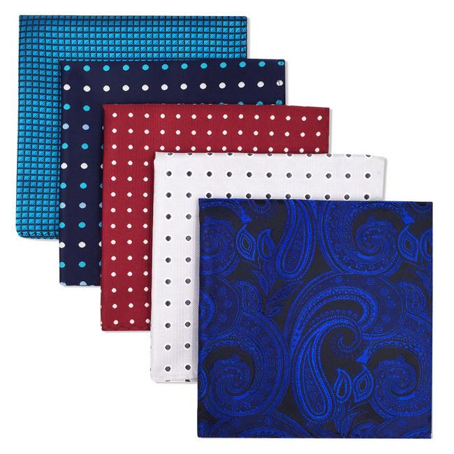 shlax & wing 5 Pieces Assorted Fashion Mens Pocket Square Classic Handkerchiefs Set 2-21