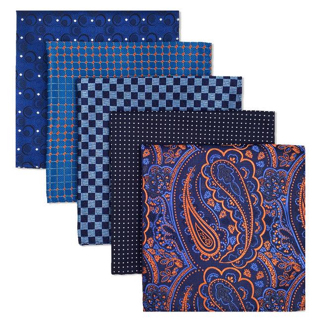 shlax & wing 5 Pieces Assorted Fashion Mens Pocket Square Classic Handkerchiefs Set 2-25