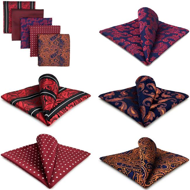 Shlax & Wing 5 Pieces Assorted Fashion Red Mens Pocket Square Classic Handkerchiefs Set 1-21