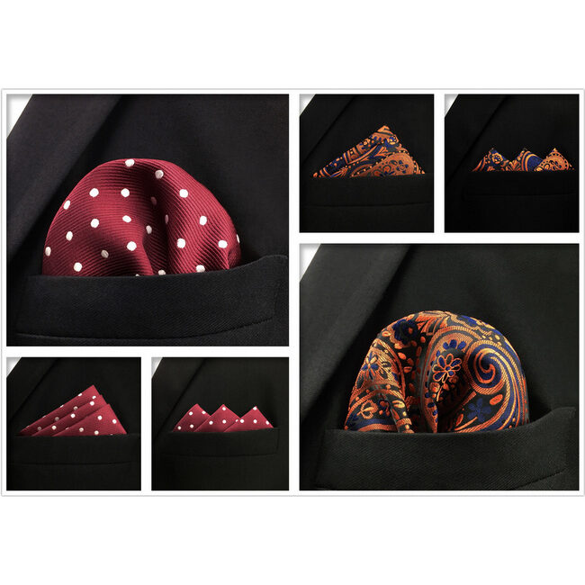 Shlax & Wing 5 Pieces Assorted Fashion Red Mens Pocket Square Classic Handkerchiefs Set 1-21