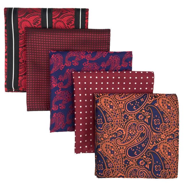 shlax & wing 5 Pieces Assorted Fashion Red Mens Pocket Square Classic Handkerchiefs Set 1-21