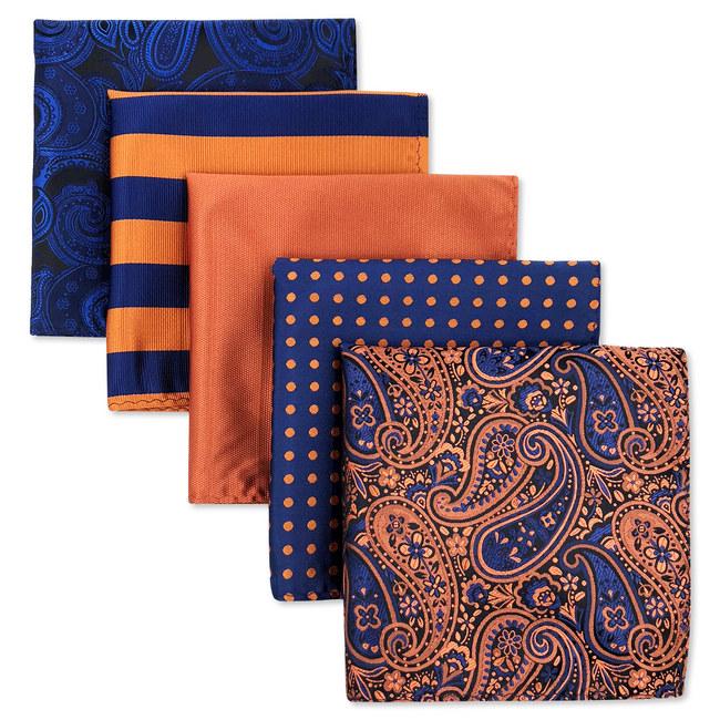shlax & wing 5 Pieces Assorted Mens Pocket Square Fashion Classic Handkerchiefs Set 1-14
