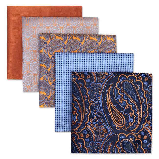 shlax & wing 5 Pieces Assorted Mens Pocket Square Fashion Classic Handkerchiefs Set 1-40