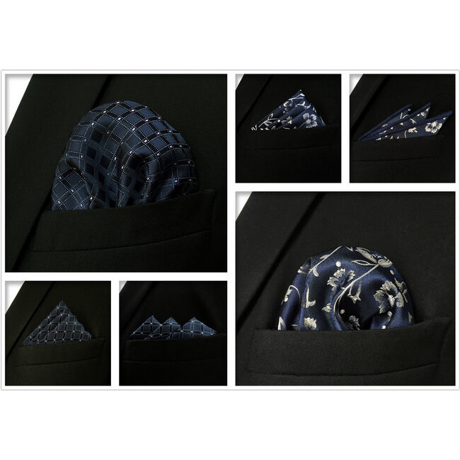 Shlax & Wing 5 Pieces Assorted Mens Pocket Square Fashion Classic Handkerchiefs Set 1-44