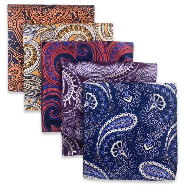 shlax & wing 5 Pieces Assorted Mens Pocket Square Fashion Classic Handkerchiefs Set 2-62