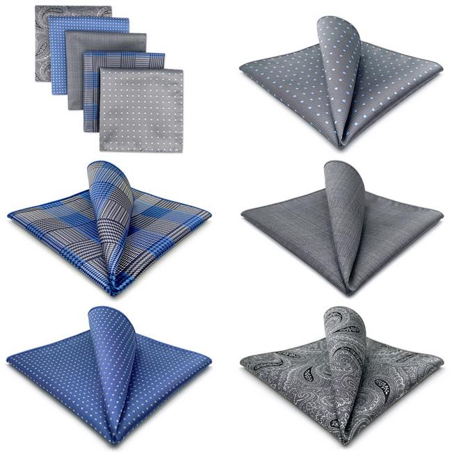Shlax & Wing 5 Pieces Assorted Mens Pocket Square Fashion Gift Classic Handkerchiefs Set 1-37