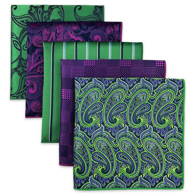 shlax & wing 5 Pieces Assorted Mens Pocket Square Fashion Gift Classic Handkerchiefs Set 2-89