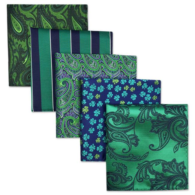 shlax & wing 5 Pieces Assorted Mens Pocket Square Fashion Gift Classic Handkerchiefs Set 3-19