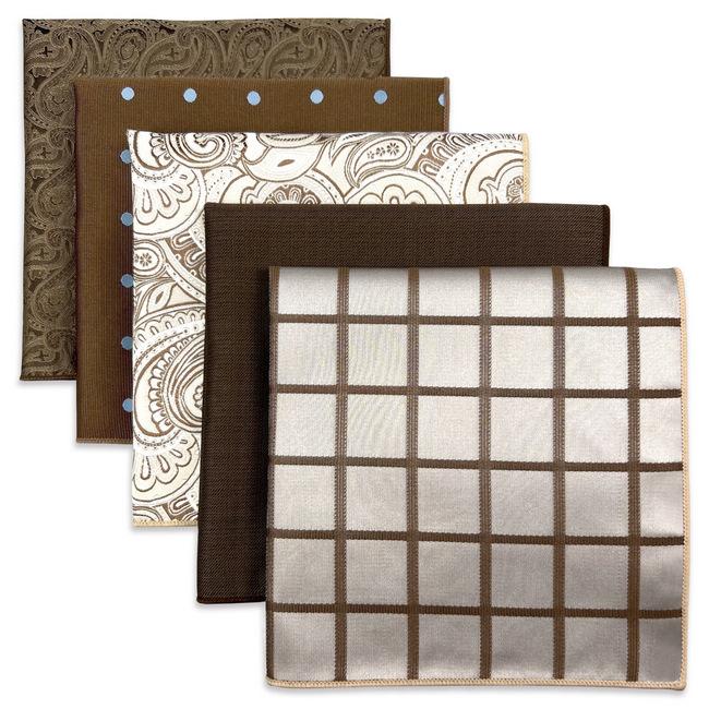shlax & wing 5 Pieces Assorted Mens Pocket Square Maillard Style Fashion Gift Classic Handkerchiefs Set 2-93