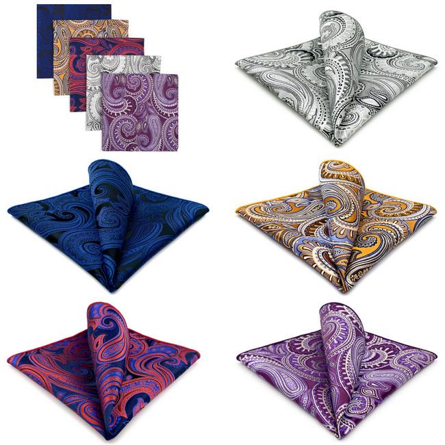 Shlax & Wing 5 Pieces Assorted Paisley Fashion Mens Pocket Square Classic Handkerchiefs Set 2-10