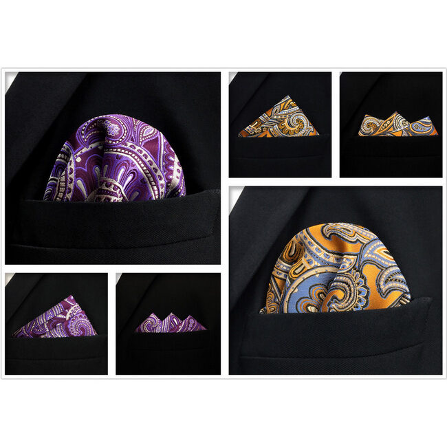 Shlax & Wing 5 Pieces Assorted Paisley Fashion Mens Pocket Square Classic Handkerchiefs Set 2-10