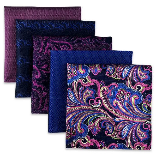 shlax & wing 5 Pieces Assorted Paisley Fashion Mens Pocket Square Classic Handkerchiefs Set 1-67