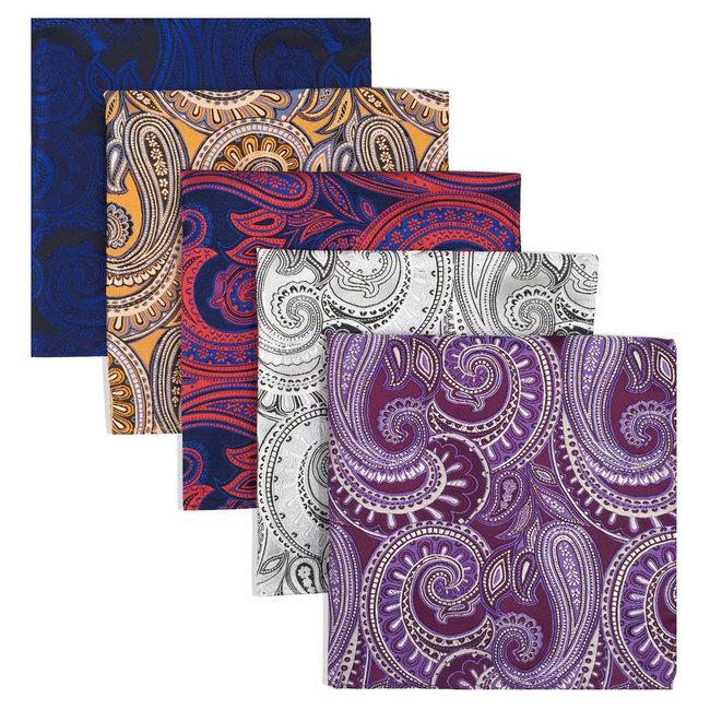 shlax & wing 5 Pieces Assorted Paisley Fashion Mens Pocket Square Classic Handkerchiefs Set 2-10