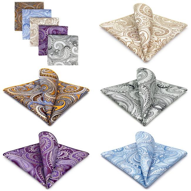 Shlax & Wing 5 Pieces Assorted Paisley Mens Pocket Square Fashion Classic Handkerchiefs Set 1-7