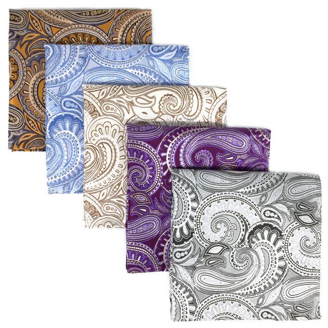 shlax & wing 5 Pieces Assorted Paisley Mens Pocket Square Fashion Classic Handkerchiefs Set 1-7
