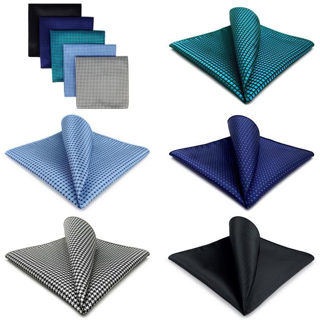 Shlax & Wing 5 Pieces Assorted Solid Color Fashion Mens Pocket Square Classic Handkerchiefs Set 2-19