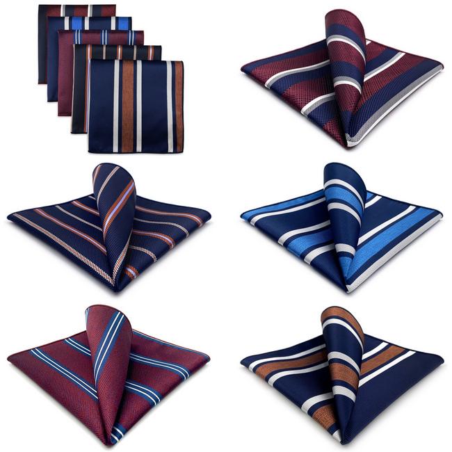 Shlax & Wing 5 Pieces Assorted Striped Mens Pocket Square Fashion Gift Classic Handkerchiefs Set 2-105